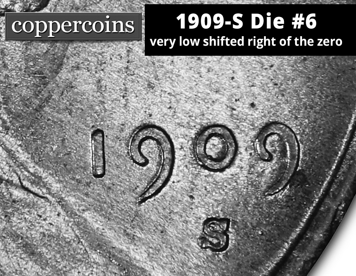 1909-S Die #06 — extreme low/right mint mark