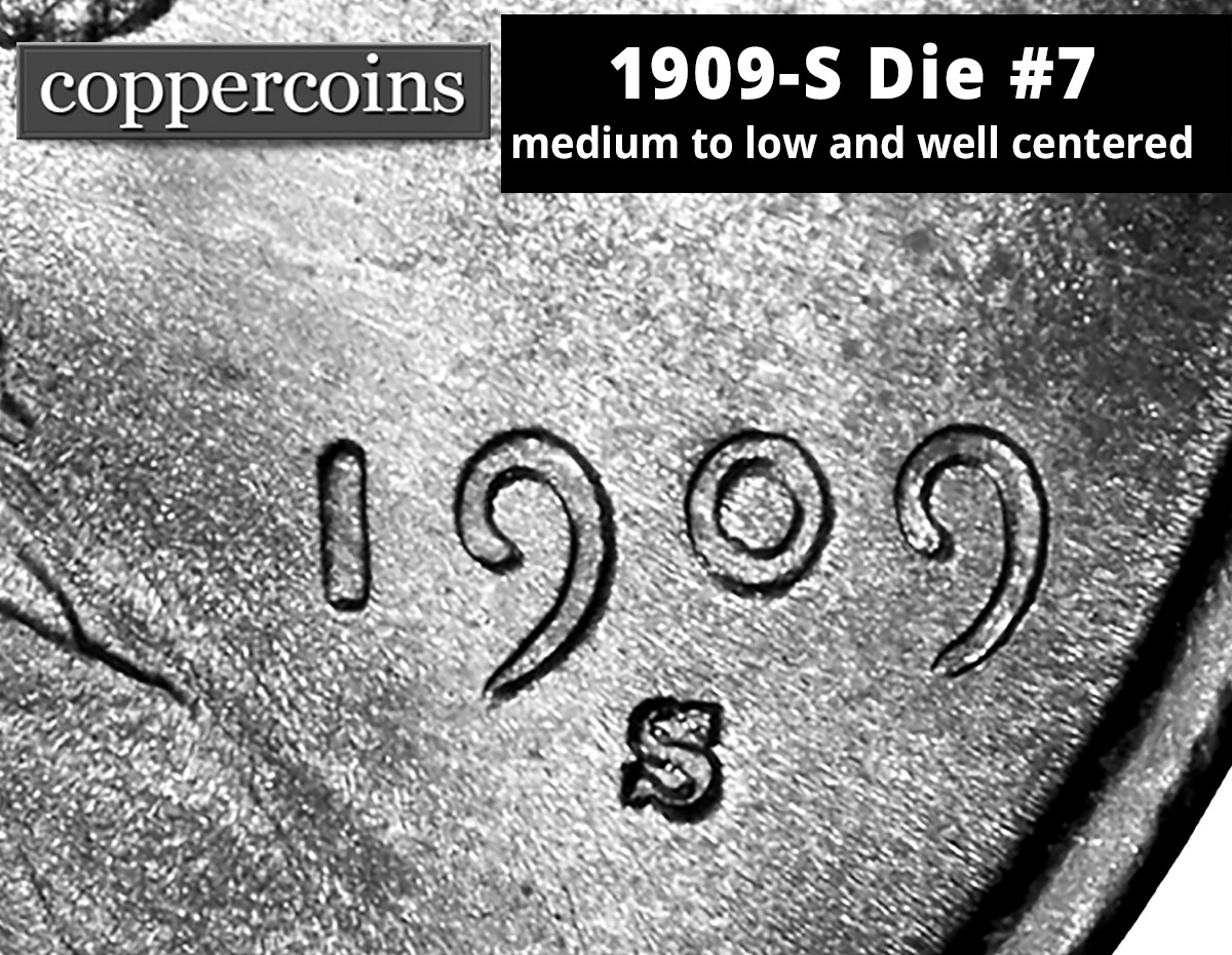 1909-S Die #07 — centered, slight right tilt (no RPM)